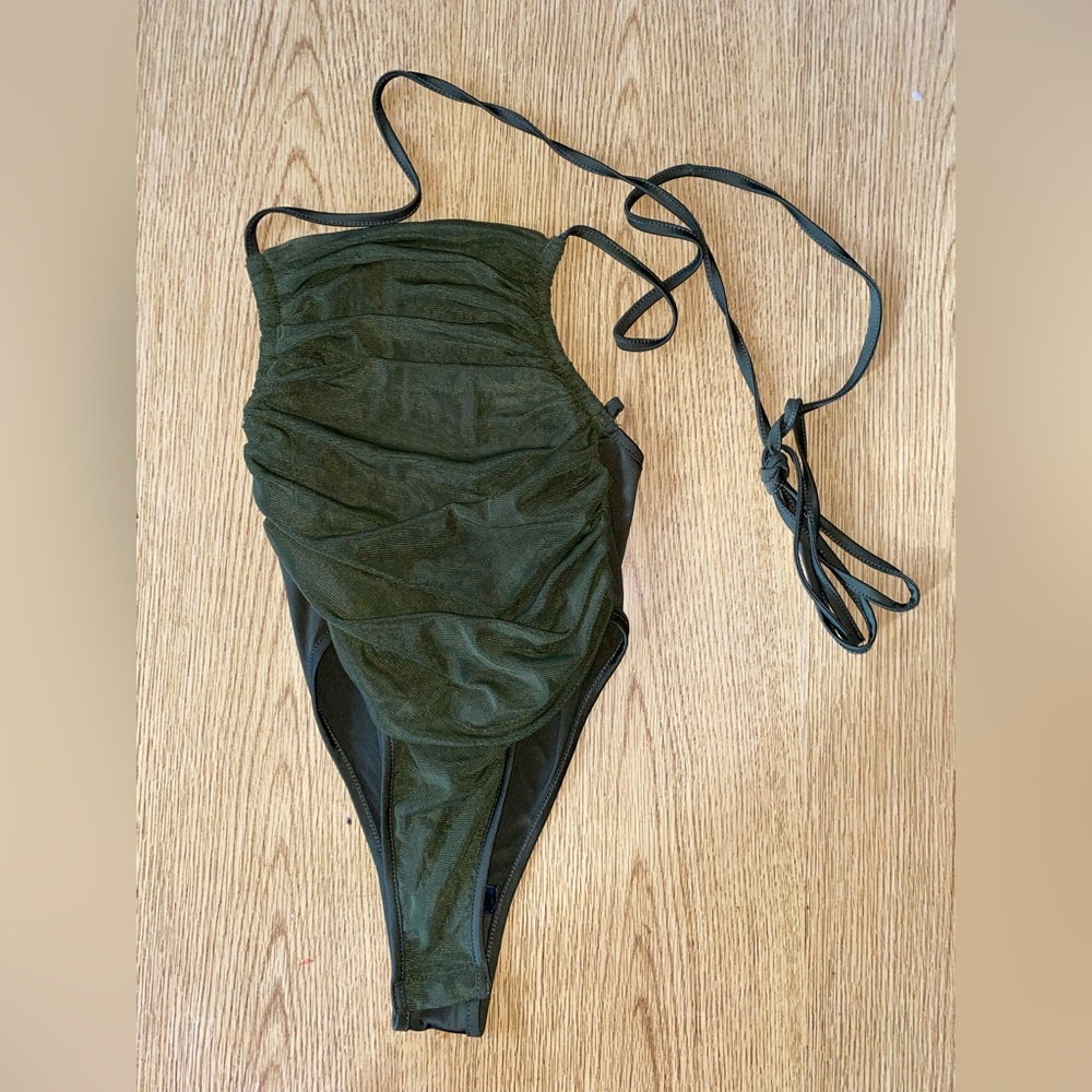 Green Ruched Strappy Backed bodysuit